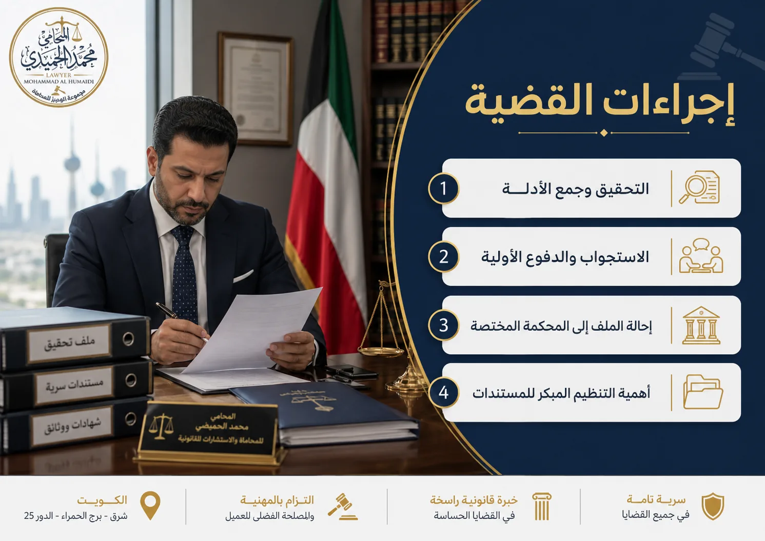 قضايا الرشوة واستغلال النفوذ في الكويت: الدفاع والإجراءات 2 إجراءات القضية في قضايا الرشوة واستغلال النفوذ