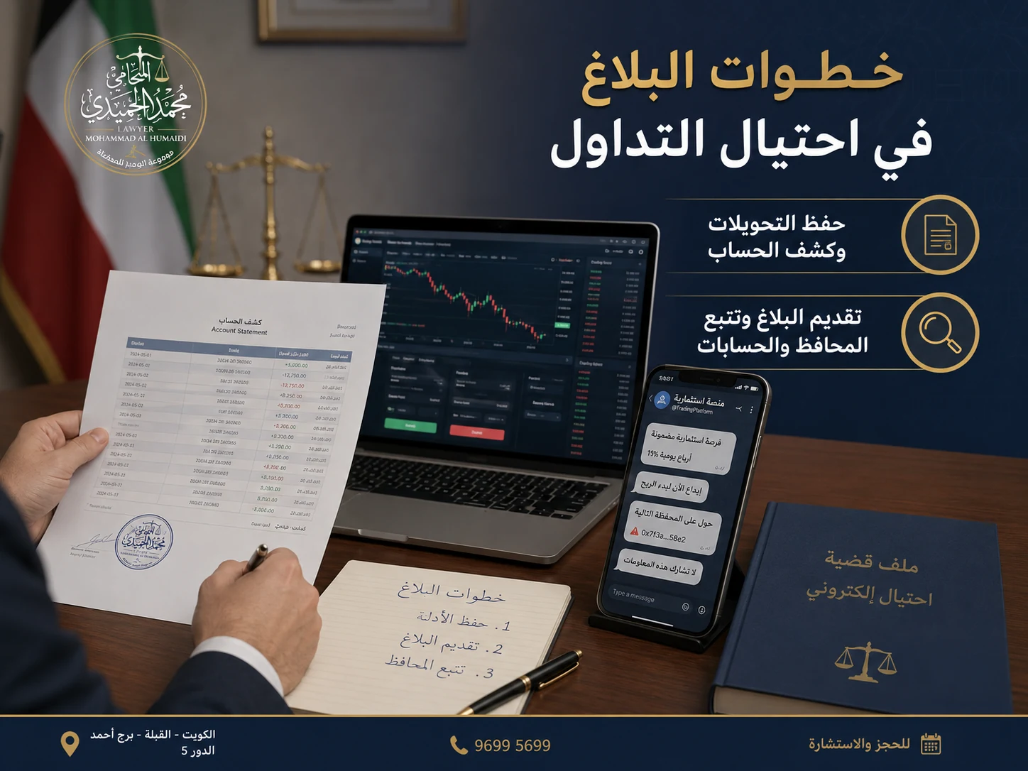 خطوات البلاغ في احتيال التداول بالكويت