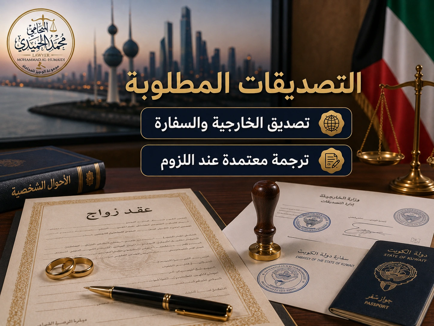 التصديقات المطلوبة لتوثيق عقد زواج صادر من خارج الكويت
