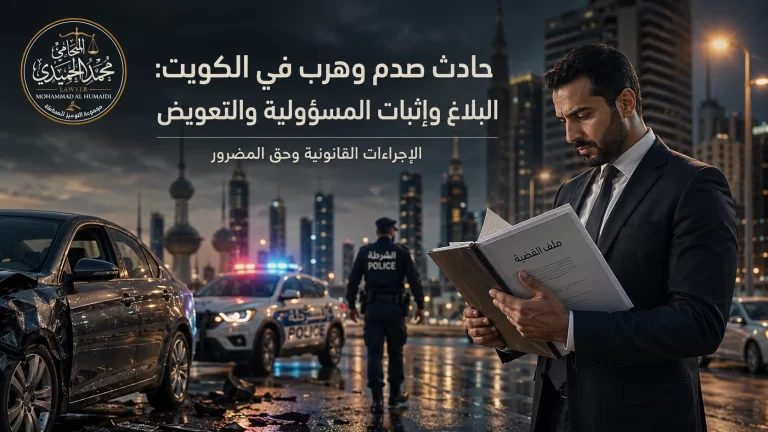 حادث صدم وهرب في الكويت: البلاغ وإثبات المسؤولية والتعويض