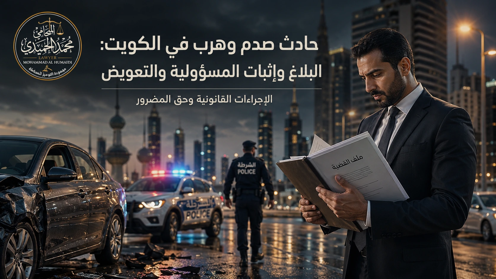 حادث صدم وهرب في الكويت: البلاغ وإثبات المسؤولية والتعويض