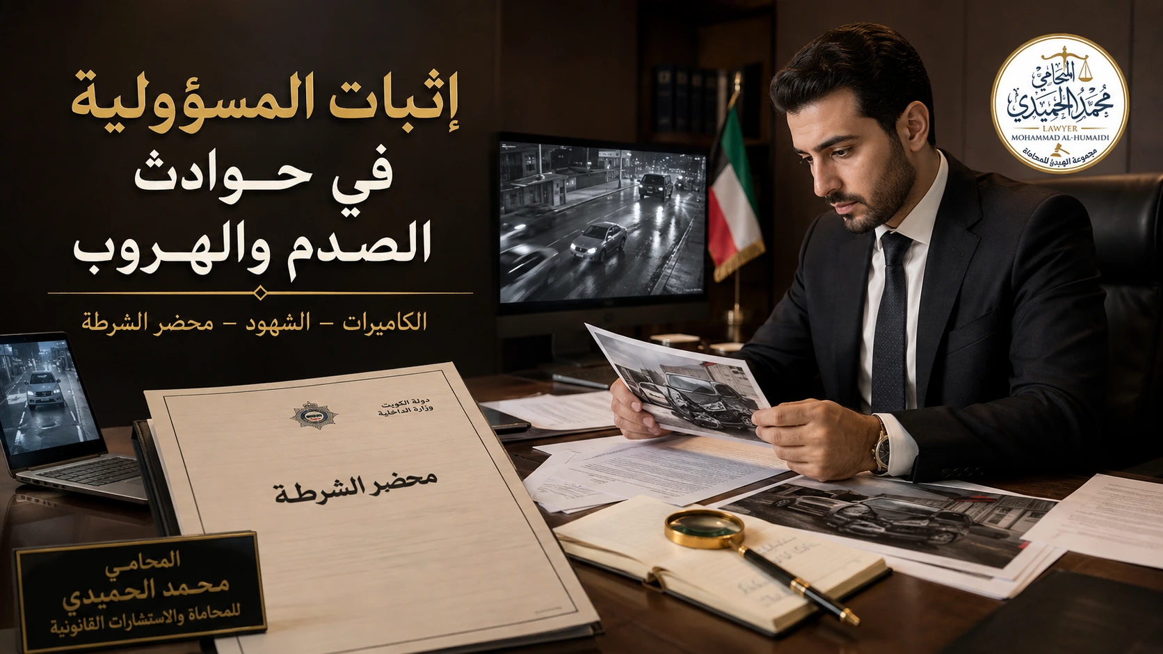 حادث صدم وهرب في الكويت: البلاغ وإثبات المسؤولية والتعويض - شرح عملي