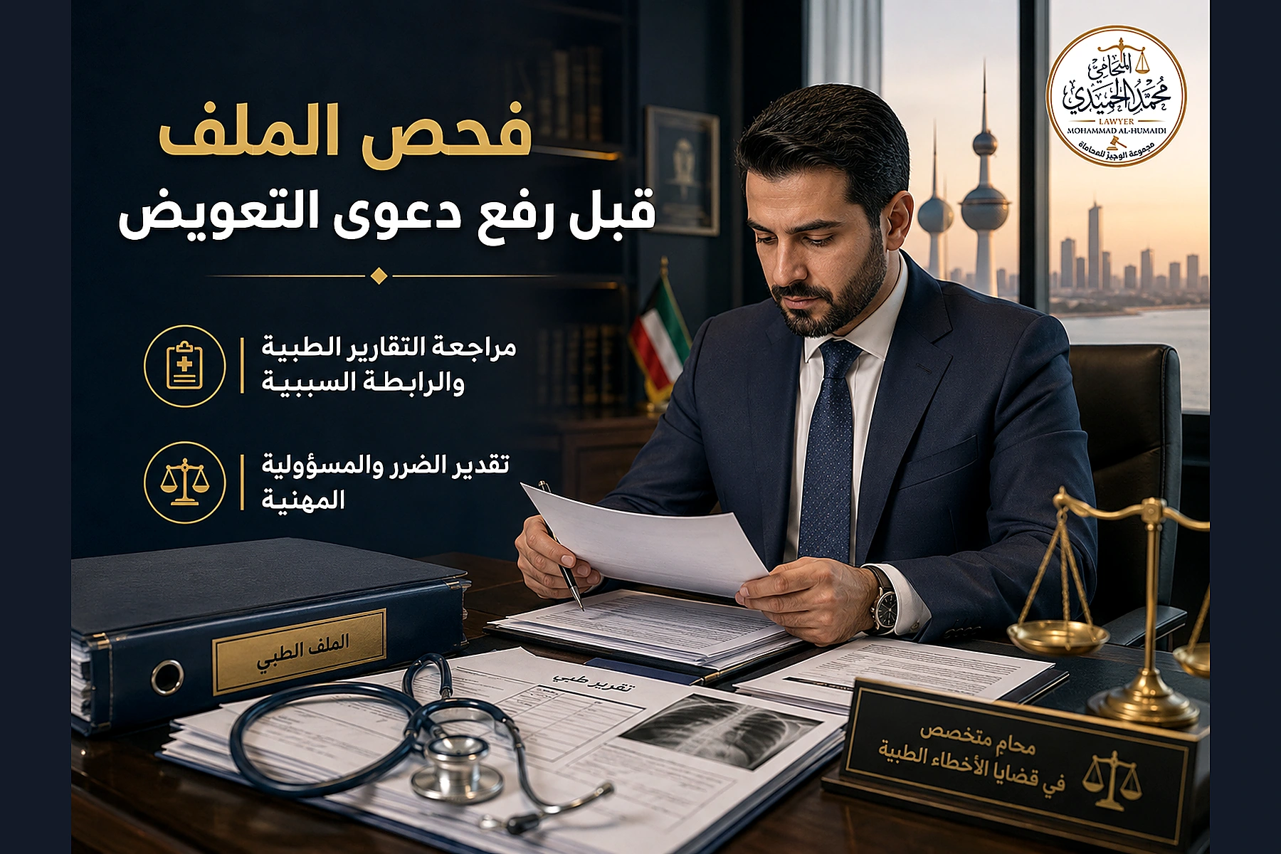 أفضل محامي أخطاء طبية في الكويت: فحص الملف ورفع دعوى التعويض 3 فحص ملف الخطأ الطبي في الكويت