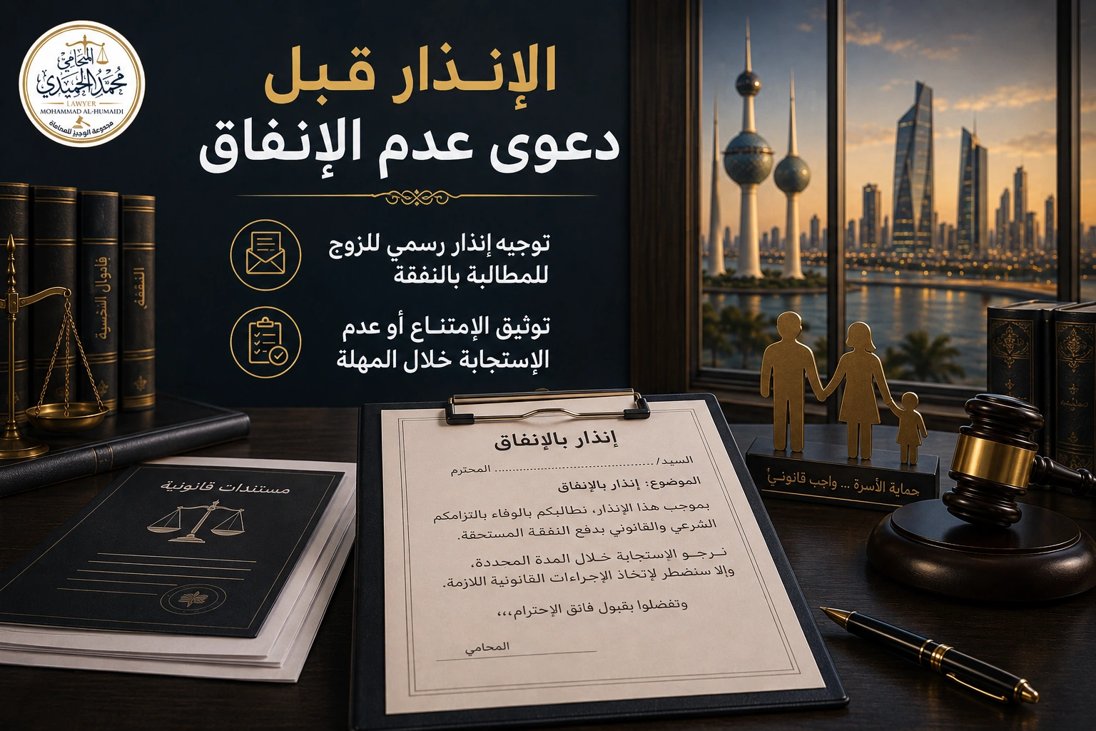 الإنذار قبل دعوى عدم الإنفاق في الكويت