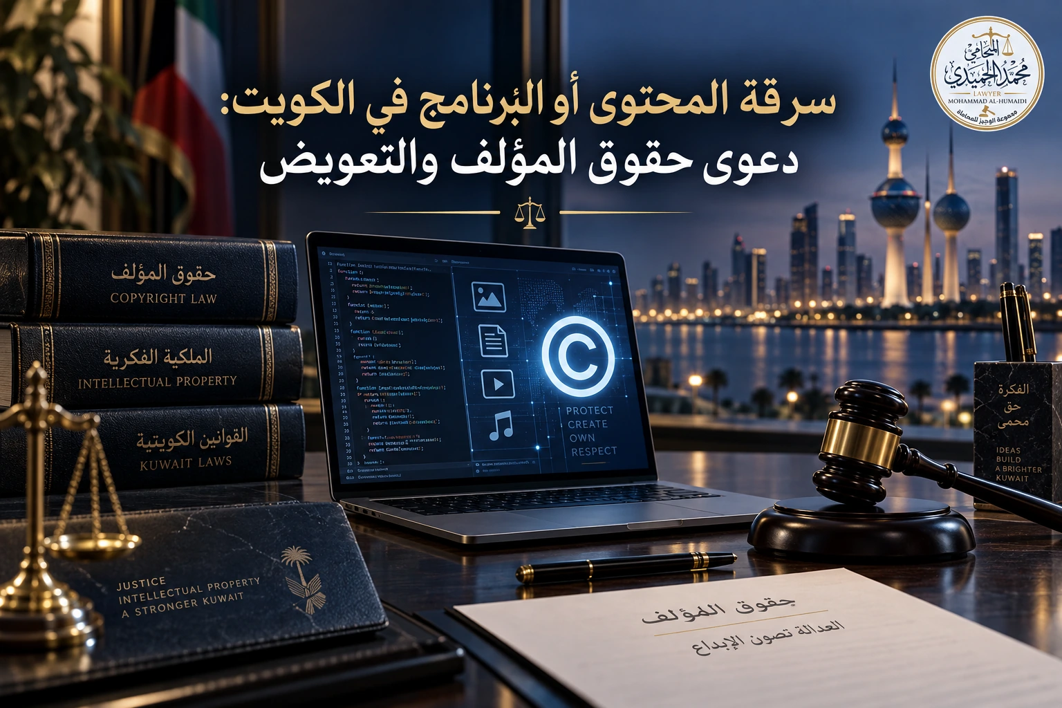 سرقة المحتوى أو البرنامج في الكويت: دعوى حقوق المؤلف والتعويض