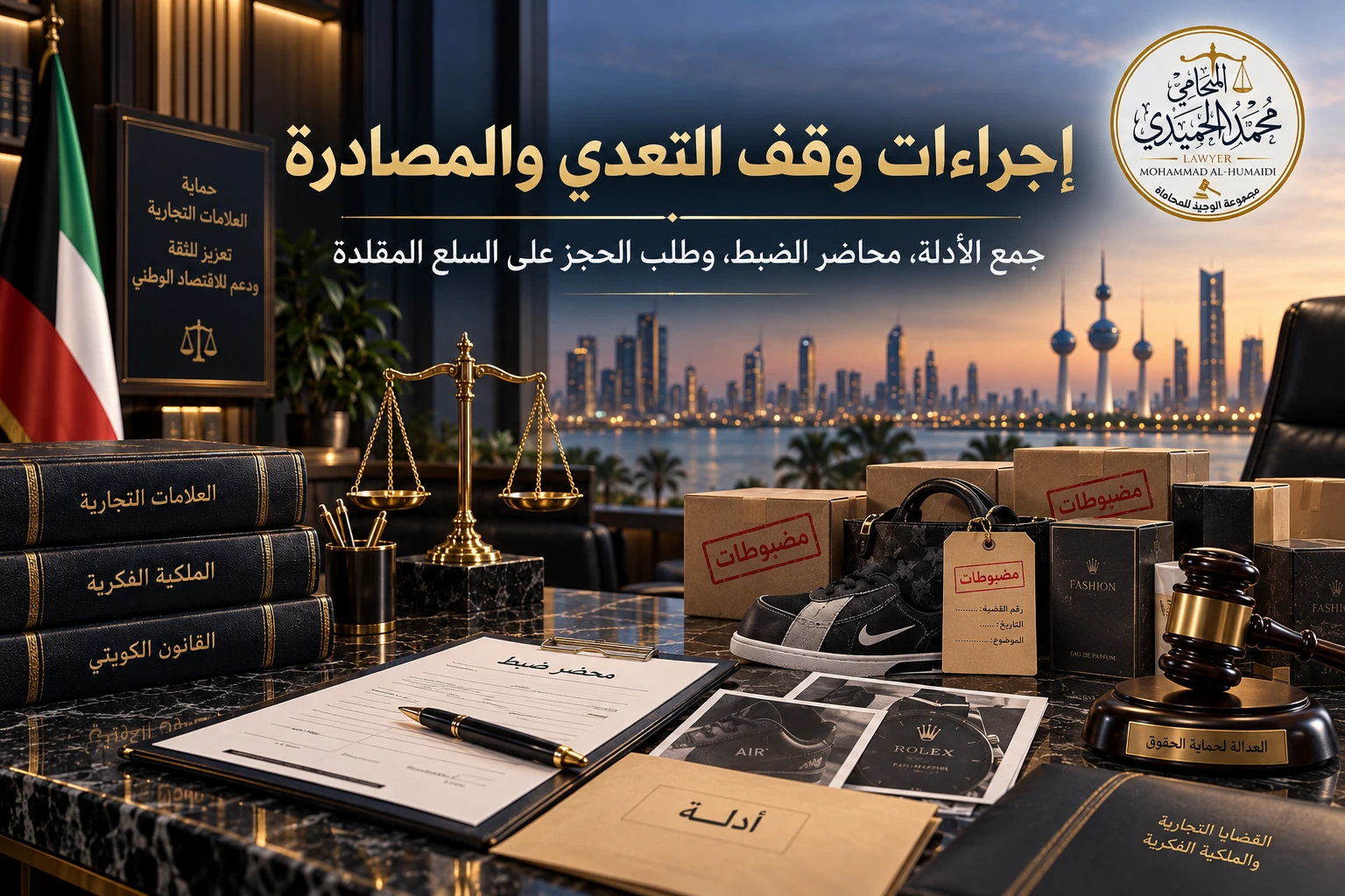 إجراءات وقف التعدي والمصادرة على العلامة التجارية في الكويت